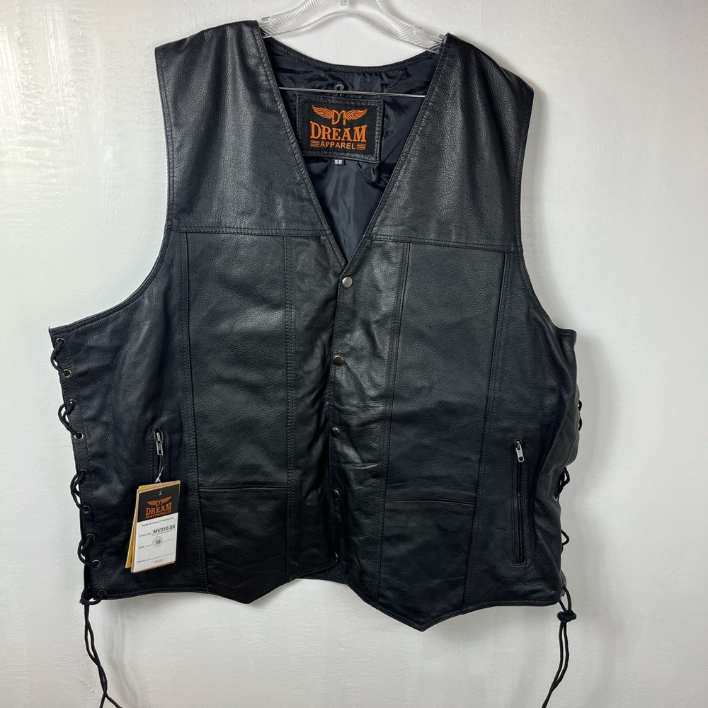 Dream Apparel Men’s Black Leather Vest Size 58